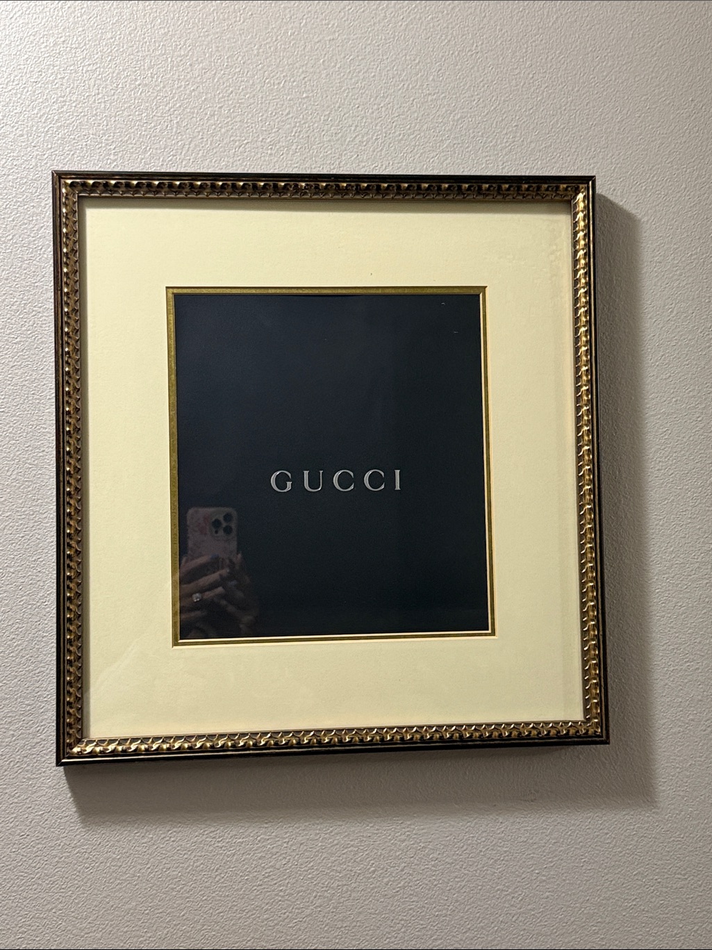 Gucci Black/Silver Shopping Bag Framed Wall Art In Black, Gold, Cream 17" X 18"